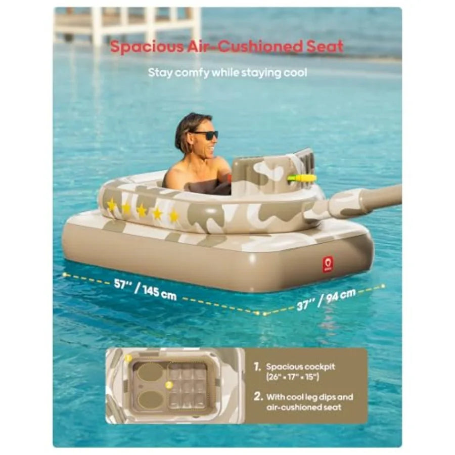 Inflatable Tank Pool Float with Water Cannon, Ride-On Camo Swim Raft