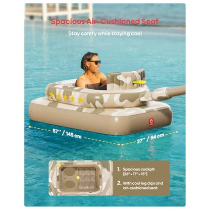 Inflatable Tank Pool Float with Water Cannon, Ride-On Camo Swim Raft