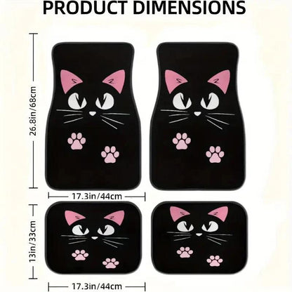 4PC Nordic Cat Cartoon Car Floor Mats Anti-Fouling Windmill Design