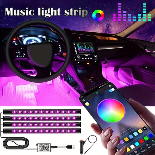 LED Car Interior Music Light Strip – 48 RGB LEDs, USB, Bluetooth APP Control, Waterproof