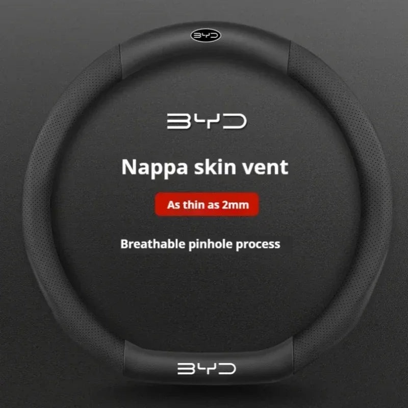 BYD Carbon Fiber Leather Steering Wheel Cover - D Black Breathable