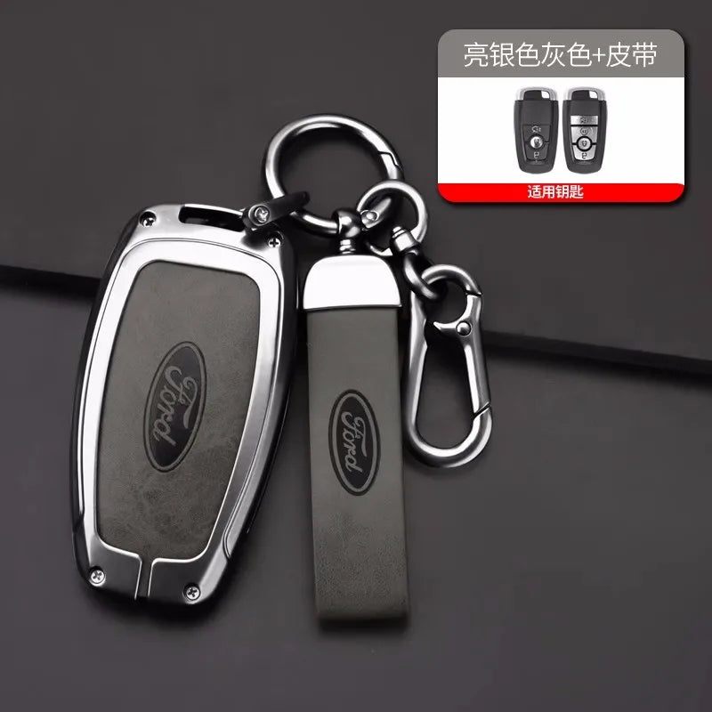 Alloy Leather Key Fob Cover Case Ford Explorer F150 Fusion Mustang