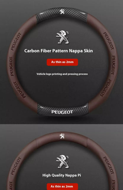 Peugeot Carbon Fiber Leather Steering Wheel Cover - Red Leather