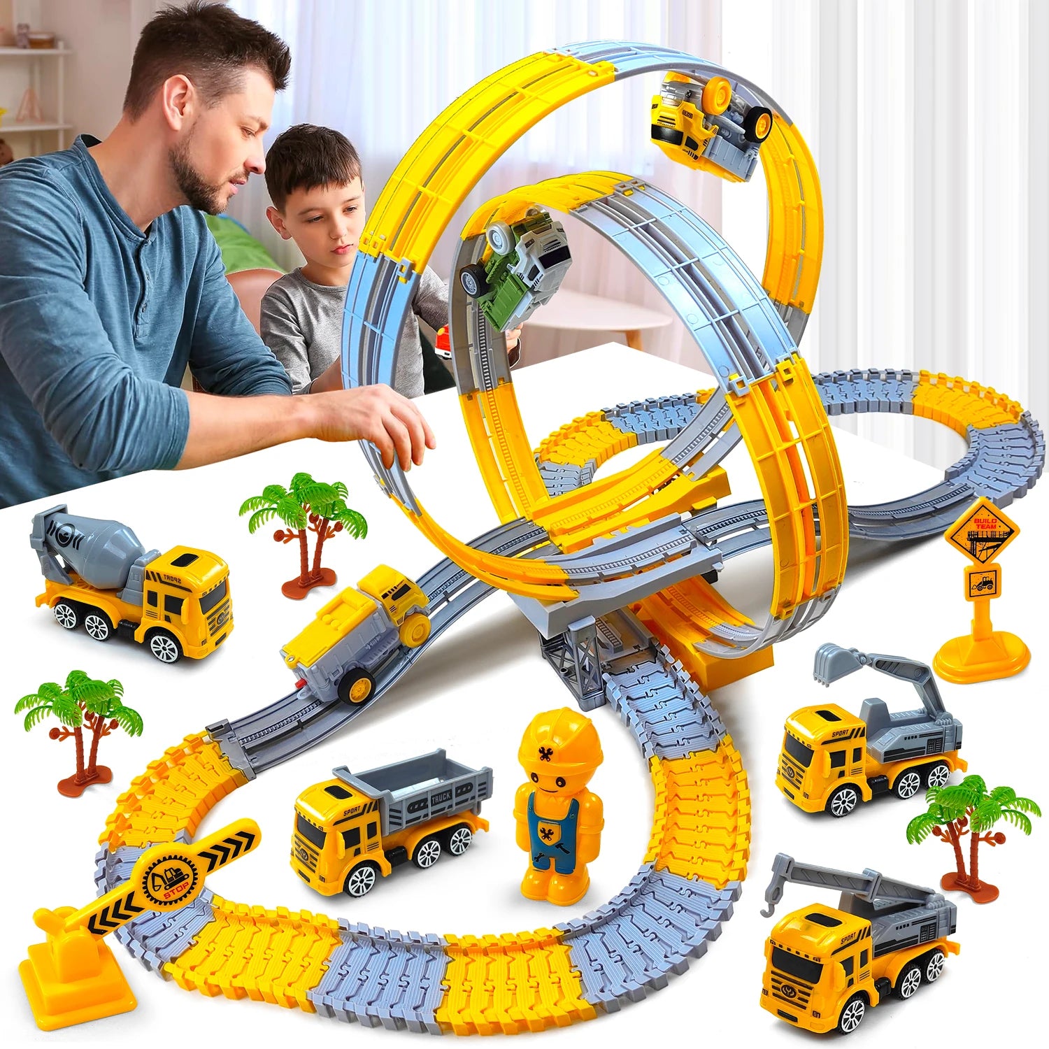 Kids Electric Track Car Set – Engineering Puzzle Racing Toy - 2pcs car-GC