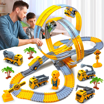 Kids Electric Track Car Set – Engineering Puzzle Racing Toy - 2pcs car-GC