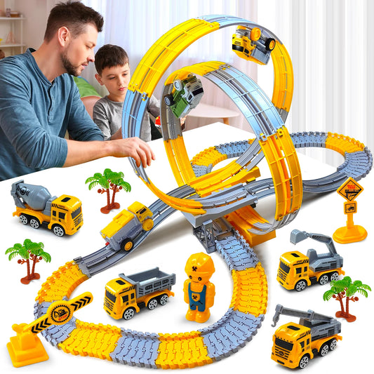 Kids Electric Track Car Set – Engineering Puzzle Racing Toy - 2pcs car-GC