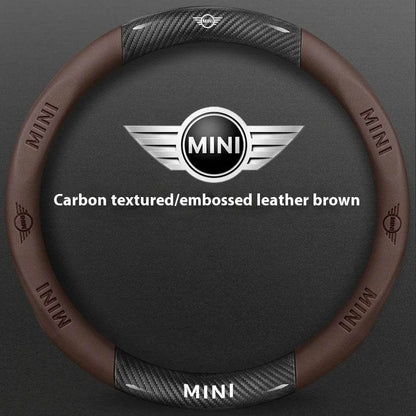 MINI Cooper Carbon Fiber Leather Steering Wheel Cover – Fits JCW R54 R55 R56 R60 F54 F55 F56 F57 Clubman & Countryman - Carbon Off-white