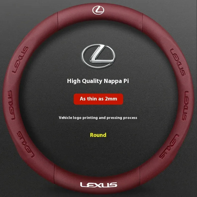 Lexus ES RX NX IS GS Suede Carbon Fiber Steering Wheel Cover - Leather Wine Red