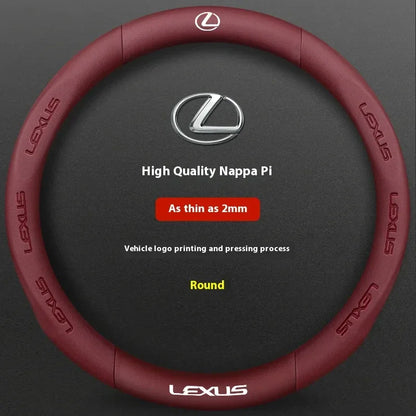 Lexus ES RX NX IS GS Suede Carbon Fiber Steering Wheel Cover - Leather Wine Red