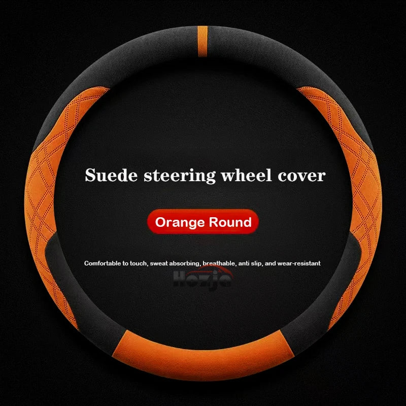 Genesis Suede Steering Wheel Cover - Round Shape / Orange