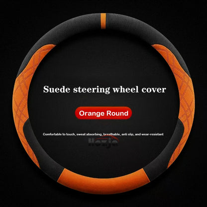 Genesis Suede Steering Wheel Cover - Round Shape / Orange