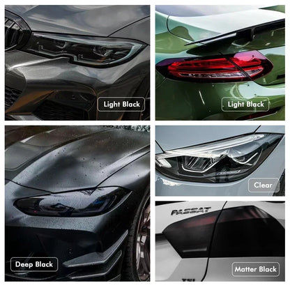 Gloss Black Smoke Headlight & Taillight Tint Film – Transparent PVC Vinyl Wrap Cover - Light Black / 30X150cm