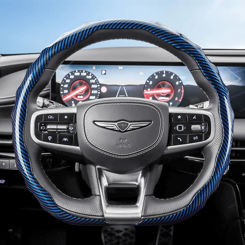 Genesis Carbon Fibre Snap-On Steering Wheel Cover - D Shape / Blue