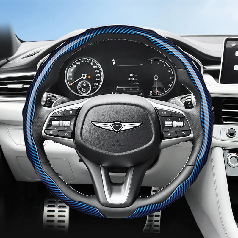 Genesis Carbon Fibre Snap-On Steering Wheel Cover - Round Shape / Blue