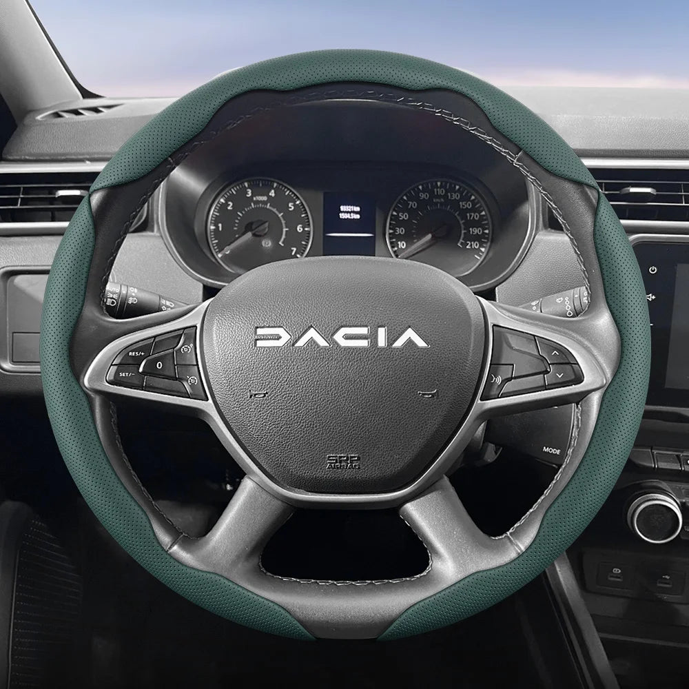 Dacia Breathable Leather Steering Wheel Cover - Round Shape / 3-Piece Set / Green