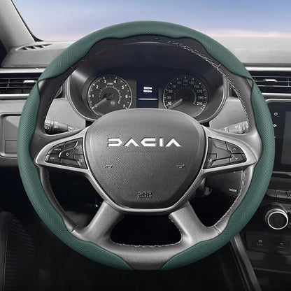 Dacia Breathable Leather Steering Wheel Cover - Round Shape / 3-Piece Set / Green