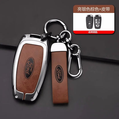 Alloy Leather Key Fob Cover Case Ford Explorer F150 Fusion Mustang