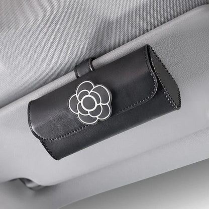 Camellia Leather Car Sunglasses Holder Universal Visor Storage Case