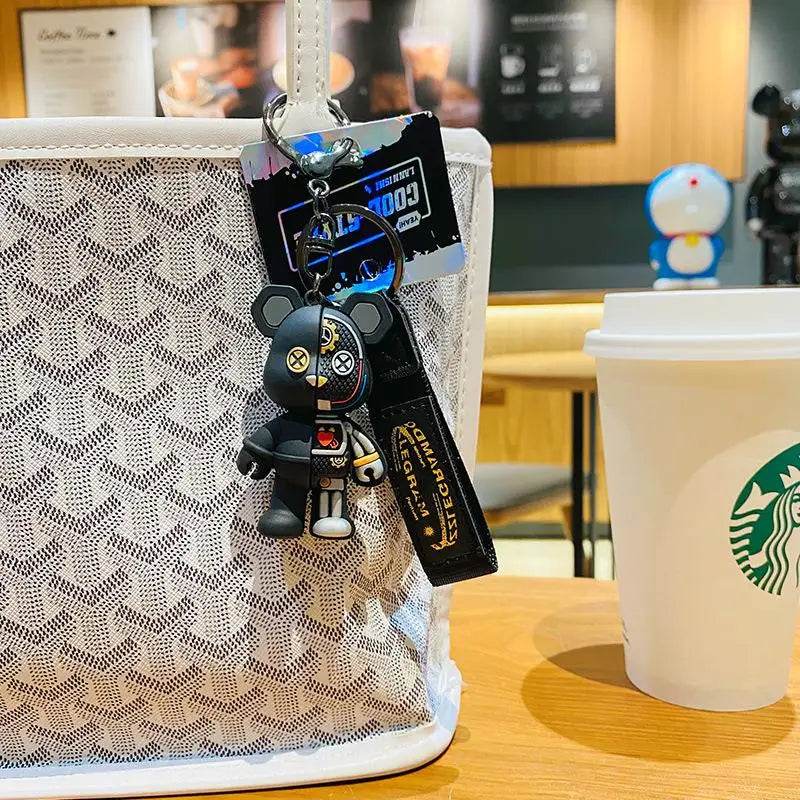 Mechanical Bear Keychain – Cute Cartoon Bag Pendant - White