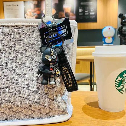 Mechanical Bear Keychain – Cute Cartoon Bag Pendant - White