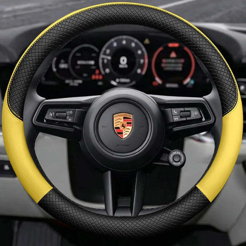 Porsche 8D Nappa Perforated Steering Wheel Cover - Round Shape / Yellow