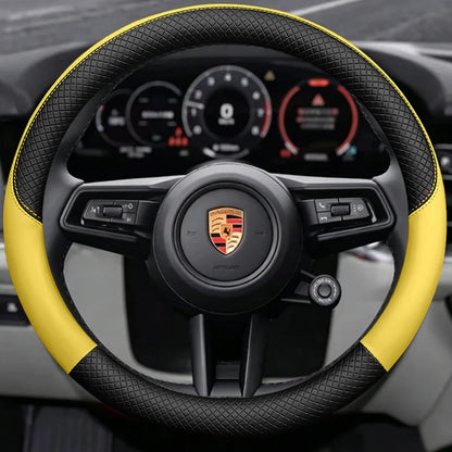 Porsche 8D Nappa Perforated Steering Wheel Cover - Round Shape / Yellow