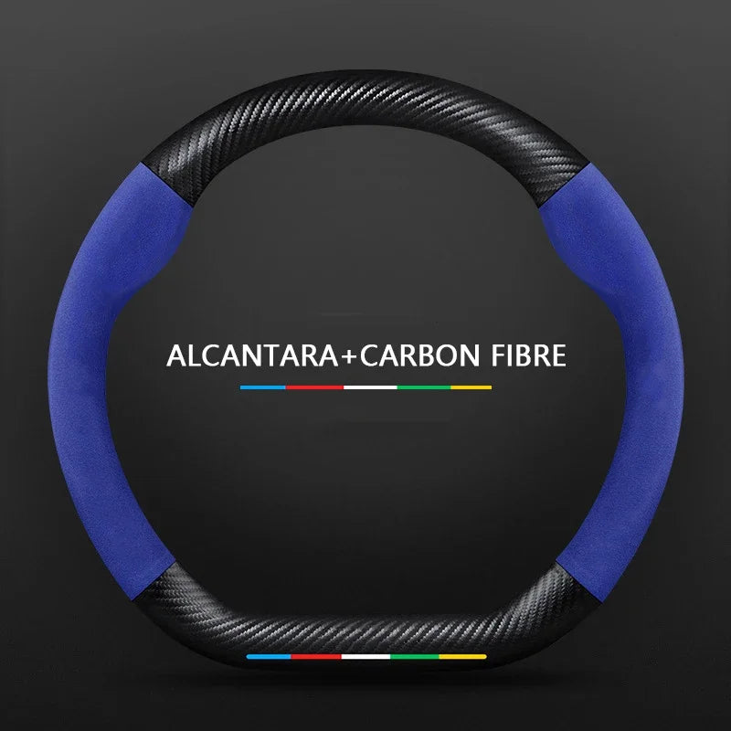 Napa Leather Universal Steering Wheel Cover - D Shape / Blue