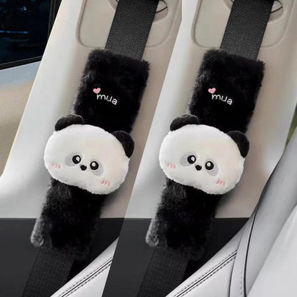 Plush Panda Car Seat Belt Covers 2pcs Auto Safety Shoulder Pads