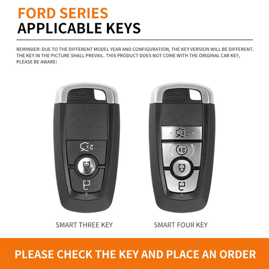 Alloy Leather Key Fob Cover Case Ford Explorer F150 Fusion Mustang – front view