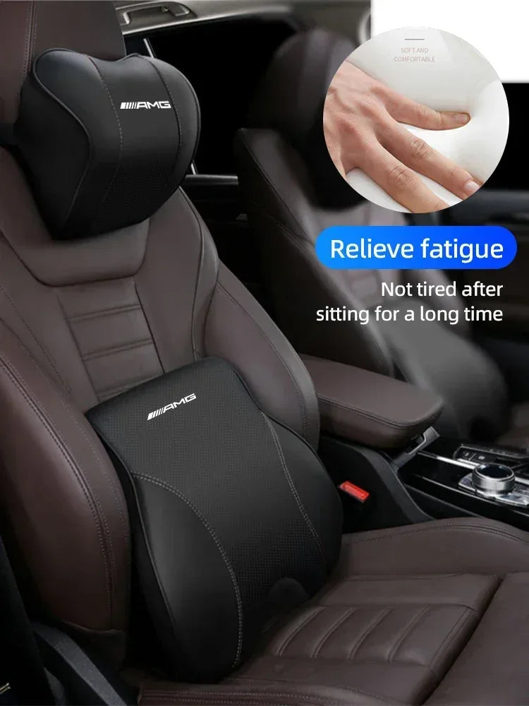 Mercedes Benz AMG Car Neck & Lumbar Support Pillow - Brown Headrest