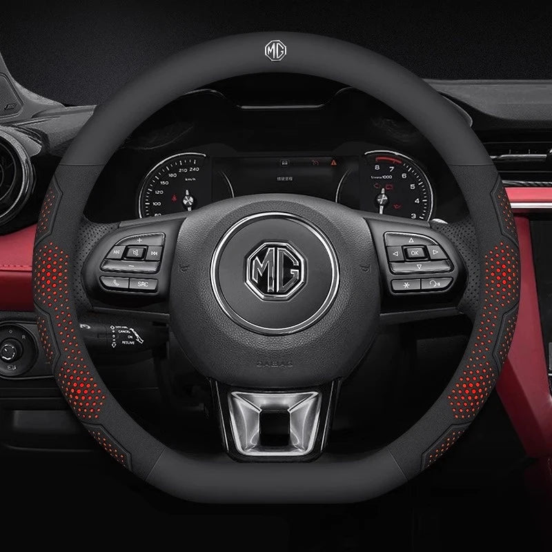 MG Carbon Fibre Steering Wheel Cover - D Shape / Leather Red