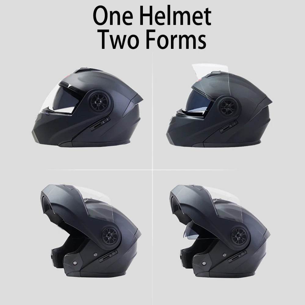 BLD Full Face Motorcycle Helmet – Dual Lens, Modular Flip-Up Casco for Men & Women - Matte black / M