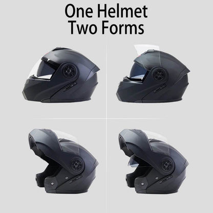 BLD Full Face Motorcycle Helmet – Dual Lens, Modular Flip-Up Casco for Men & Women - Matte black / M