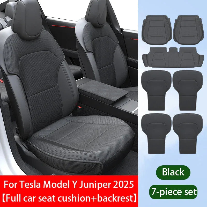 Car Seat Mats For Tesla Model Y Juniper 2025 Breathable All Season Back Seat Pad - black 7pcs