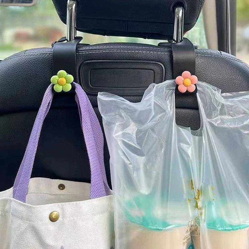 4pcs Flower Car Headrest Hooks Organizer Storage Rack Handbag Holder