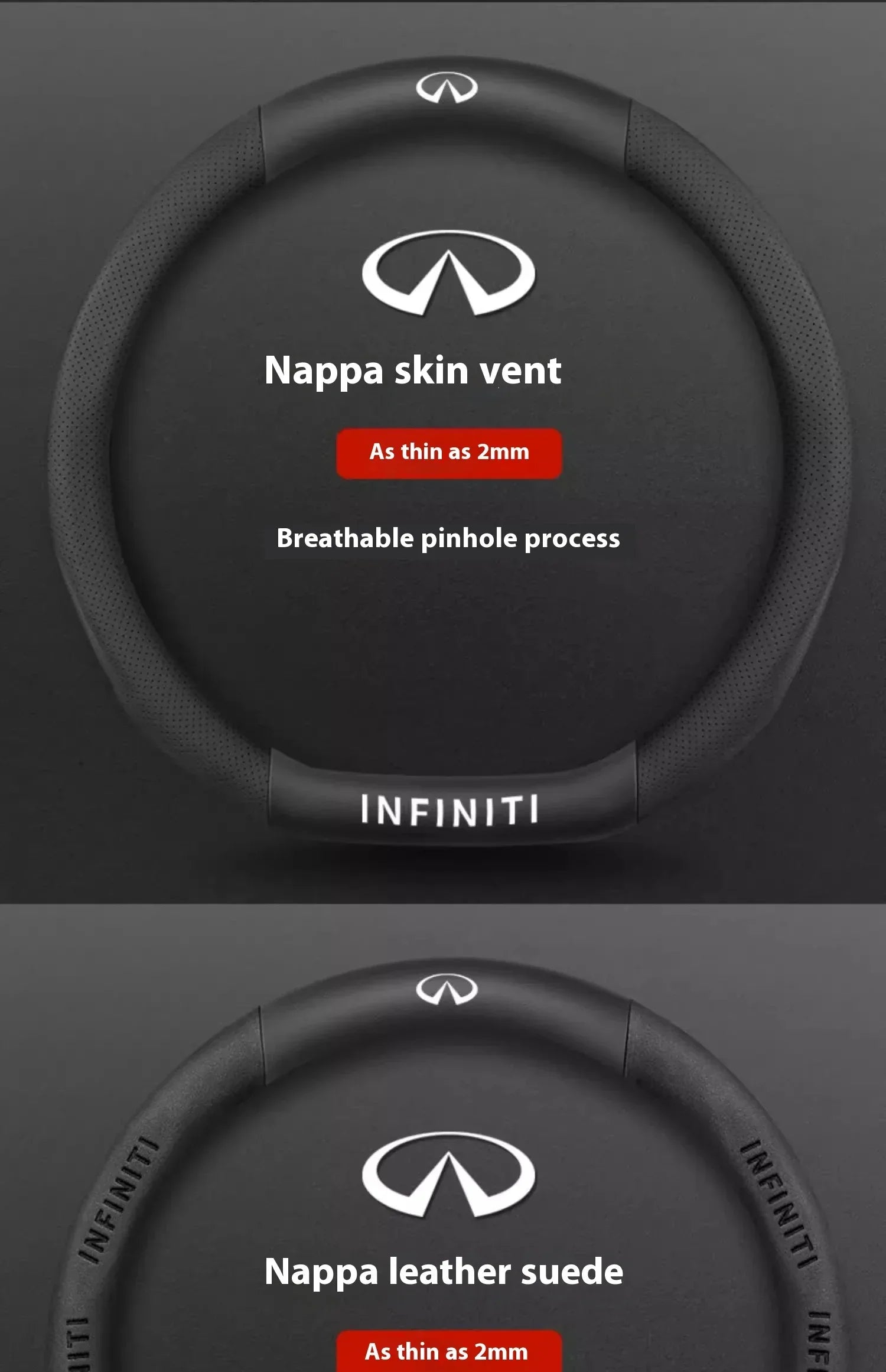 Infiniti Carbon Fiber Leather Steering Wheel Cover - O Leather Red