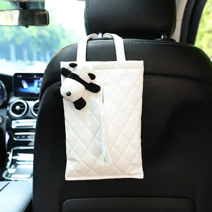 Leather Car Tissue Box Holder - Cute Panda Design Headrest Mount