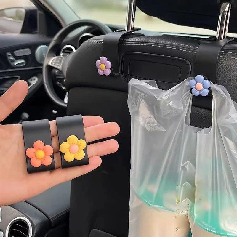 4pcs Flower Car Headrest Hooks Organizer Storage Rack Handbag Holder