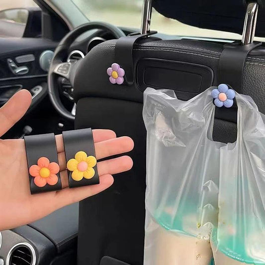 4pcs Flower Car Headrest Hooks Organizer Storage Rack Handbag Holder