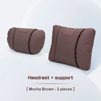 Custom Logo Leather Car Seat Neck Pillow & Lumbar Support Cushion