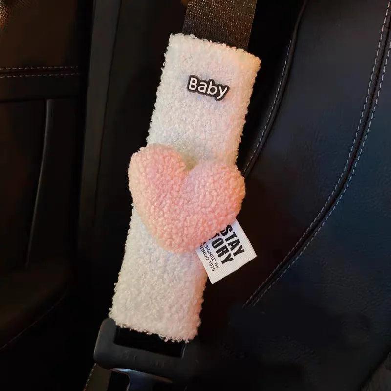 Red Heart Plush Car Seat Belt Shoulder Pad Cover - Soft Comfort