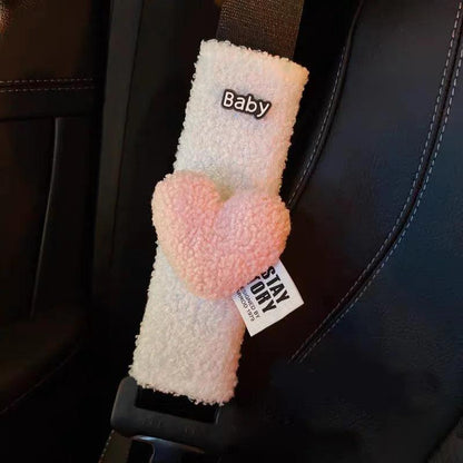 Red Heart Plush Car Seat Belt Shoulder Pad Cover - Soft Comfort