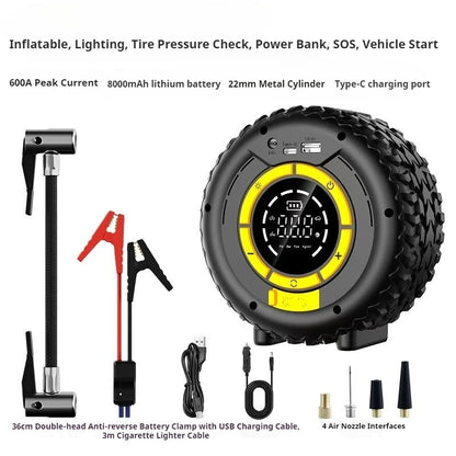 5-in-1 Portable Car Tire Inflator & Emergency Jump Starter – Multi-Function Air Pump