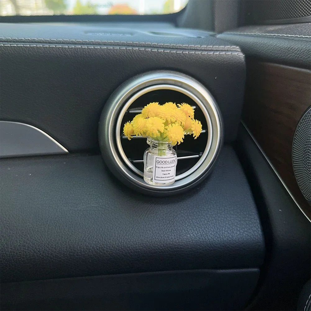 Car Air Vent Flower Clip Ornament – Glass Vase with Babysbreath & Jasmine