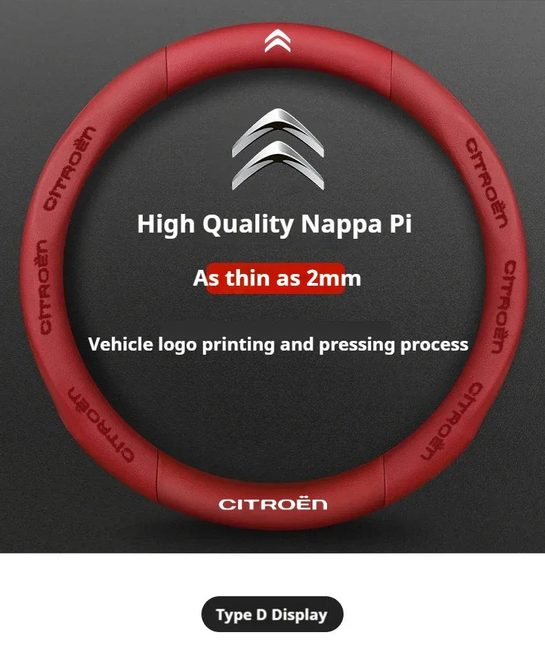 Citroen Leather Steering Wheel Cover - Round Brown E