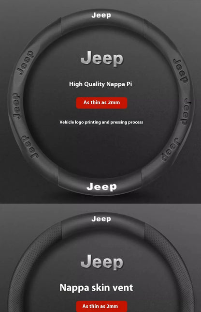 Jeep Wrangler Car Steering Wheel Cover - Leather Wine Red