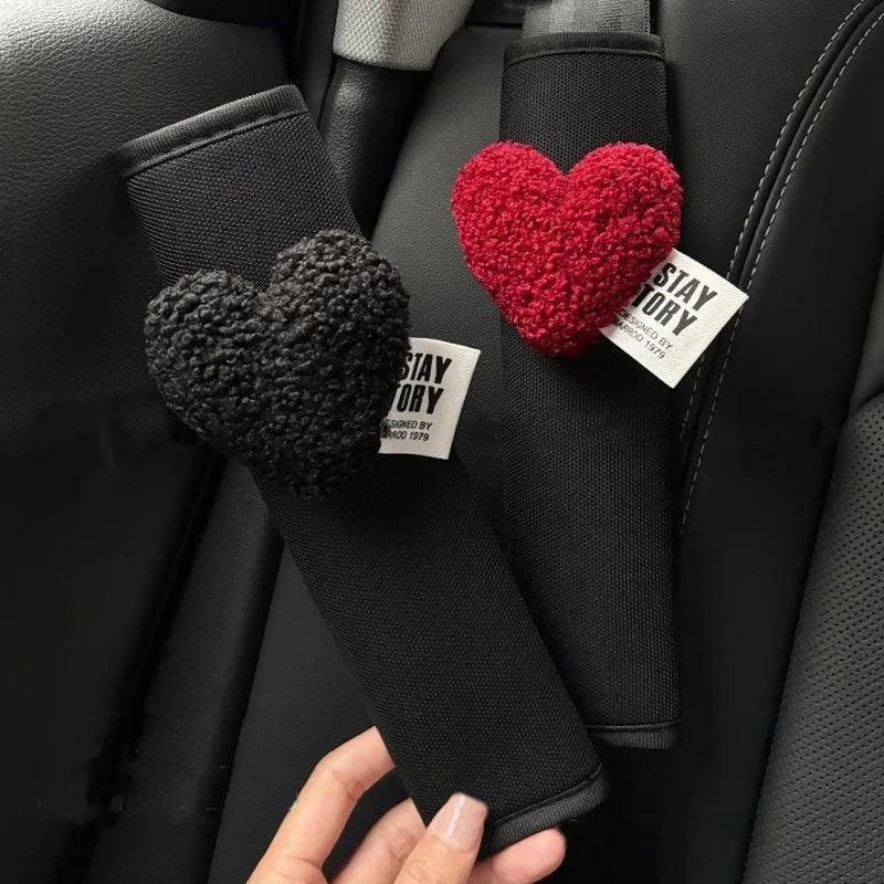 Ice Silk Car Seat Belt Covers Red Heart Retro Design Shoulder Pads