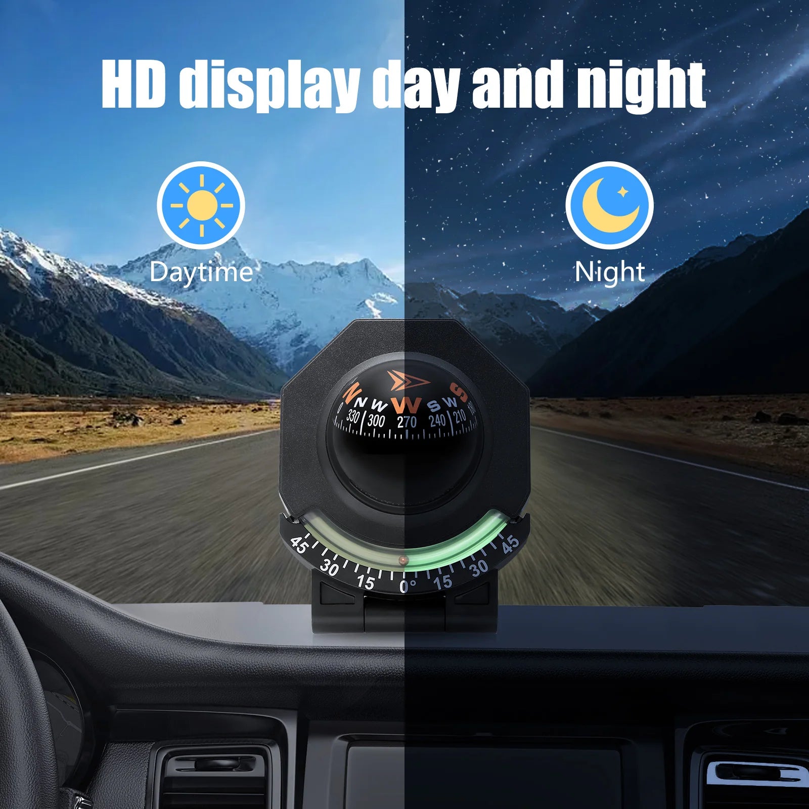 Universal Dashboard Compass with Slope Meter