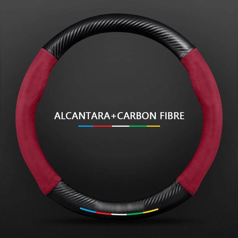 Mercedes Benz Carbon Fiber Leather Car Steering Wheel Cover - D Black
