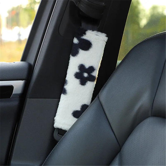 Plush Flower Car Seat Belt Shoulder Pad Cover Anti-Squeeze Safety
